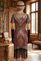 Load image into Gallery viewer, Sparkly Red Golden Golden Bodycon 1920s Dress with Fringes