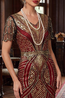 Load image into Gallery viewer, Sparkly Red Golden Golden Bodycon 1920s Dress with Fringes