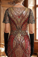 Load image into Gallery viewer, Sparkly Red Golden Golden Bodycon 1920s Dress with Fringes