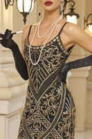 Load image into Gallery viewer, Sparkly Spaghetti Straps Black Red 1920s Dress