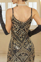 Load image into Gallery viewer, Sparkly Spaghetti Straps Black Red 1920s Dress