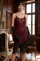 Load image into Gallery viewer, Sparkly Spaghetti Straps Black Red 1920s Dress