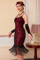 Load image into Gallery viewer, Sparkly Spaghetti Straps Black Red 1920s Dress