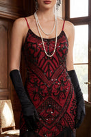 Load image into Gallery viewer, Sparkly Spaghetti Straps Black Red 1920s Dress
