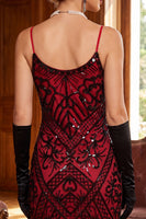 Load image into Gallery viewer, Sparkly Spaghetti Straps Black Red 1920s Dress
