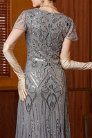 Load image into Gallery viewer, Grey Sparkly Sequin Sheath Scoop Neck Long 1920s Dress