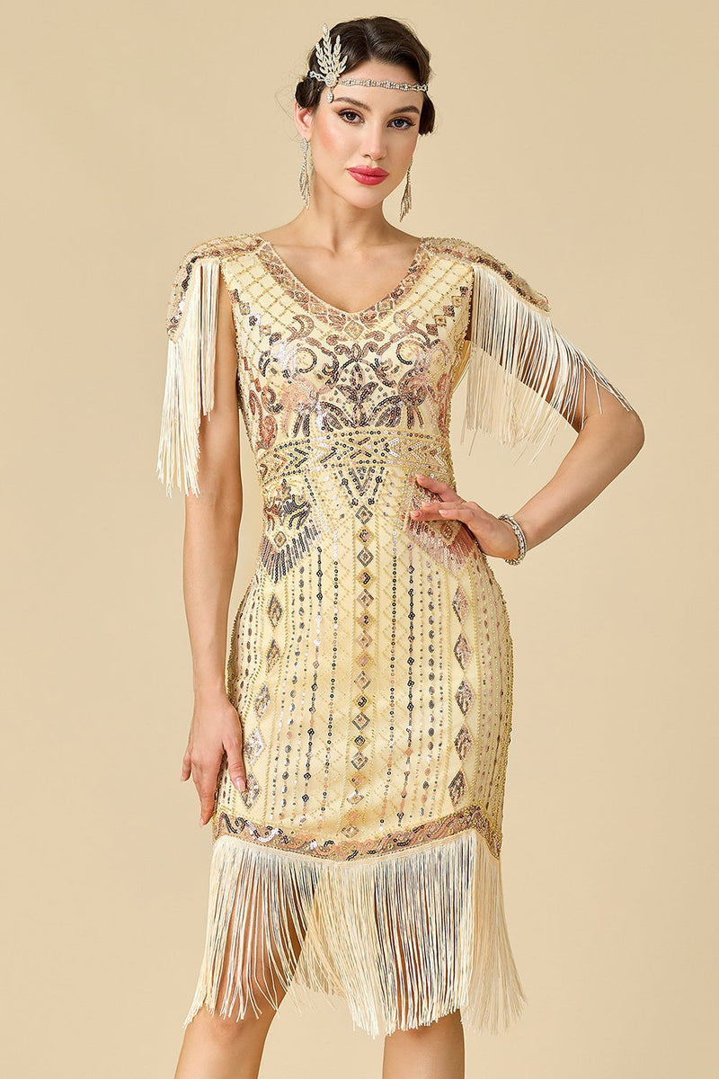 Load image into Gallery viewer, Black Sparkly Fringed Sequin Bodycon 1920s Dress