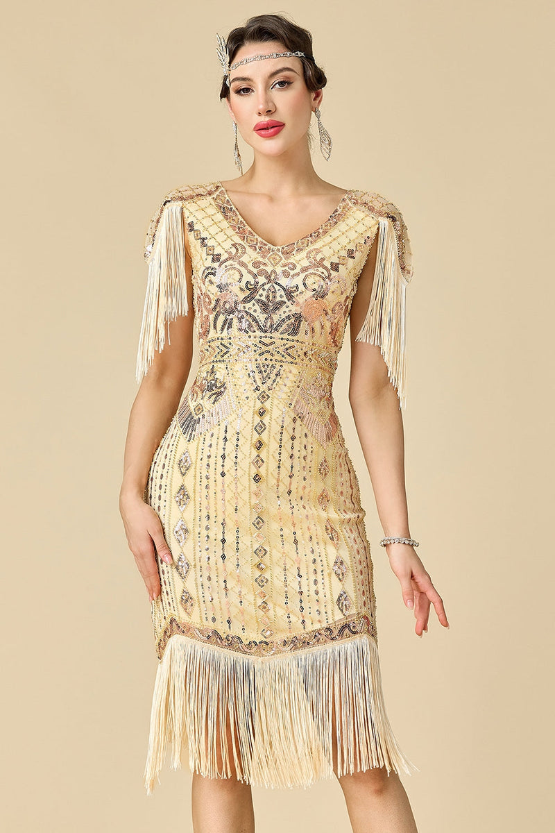 Load image into Gallery viewer, Black Sparkly Fringed Sequin Bodycon 1920s Dress