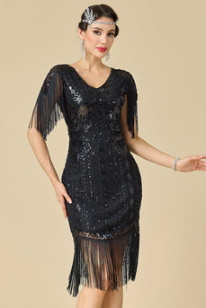 Black Sparkly Fringed Sequin Bodycon 1920s Dress