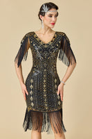 Load image into Gallery viewer, Black Sparkly Fringed Sequin Bodycon 1920s Dress