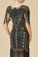Load image into Gallery viewer, Black Sparkly Fringed Sequin Bodycon 1920s Dress