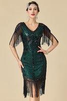 Load image into Gallery viewer, Black Sparkly Fringed Sequin Bodycon 1920s Dress