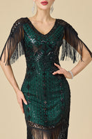 Load image into Gallery viewer, Black Sparkly Fringed Sequin Bodycon 1920s Dress
