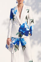 Load image into Gallery viewer, White Blue Flower 2 Piece One Button Peak Lapel Prom Suits