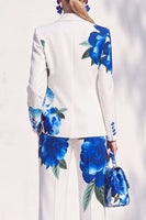 Load image into Gallery viewer, White Blue Flower 2 Piece One Button Peak Lapel Prom Suits