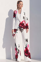 Load image into Gallery viewer, White Blue Flower 2 Piece One Button Peak Lapel Prom Suits