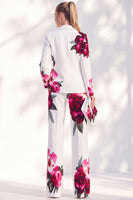 Load image into Gallery viewer, White Blue Flower 2 Piece One Button Peak Lapel Prom Suits