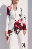 Load image into Gallery viewer, White Blue Flower 2 Piece One Button Peak Lapel Prom Suits