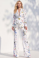 Load image into Gallery viewer, Floral White Peak Lapel 2 Piece One Button Prom Suits