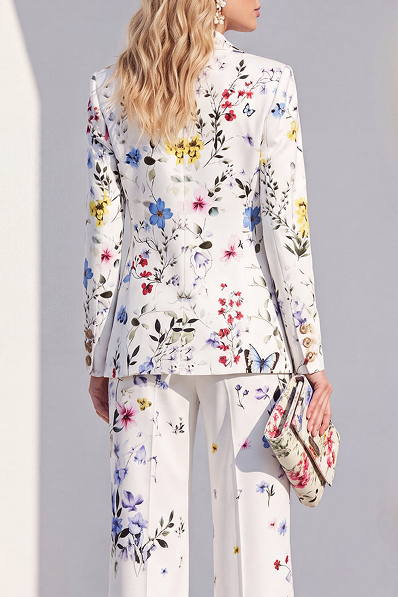 Load image into Gallery viewer, Floral White Peak Lapel 2 Piece One Button Prom Suits