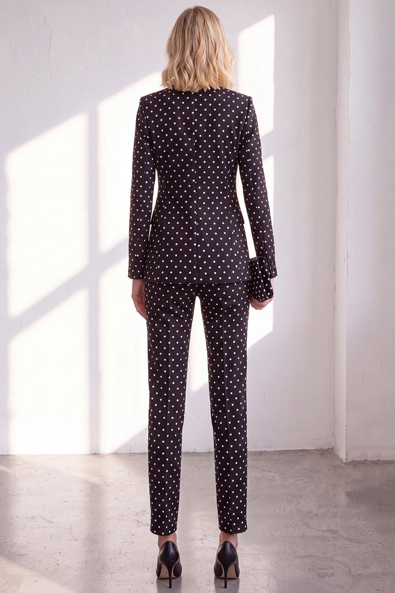 Load image into Gallery viewer, Black Polka Dots Peak Lapel 2 Piece Slim Fit Prom Suits with Bow