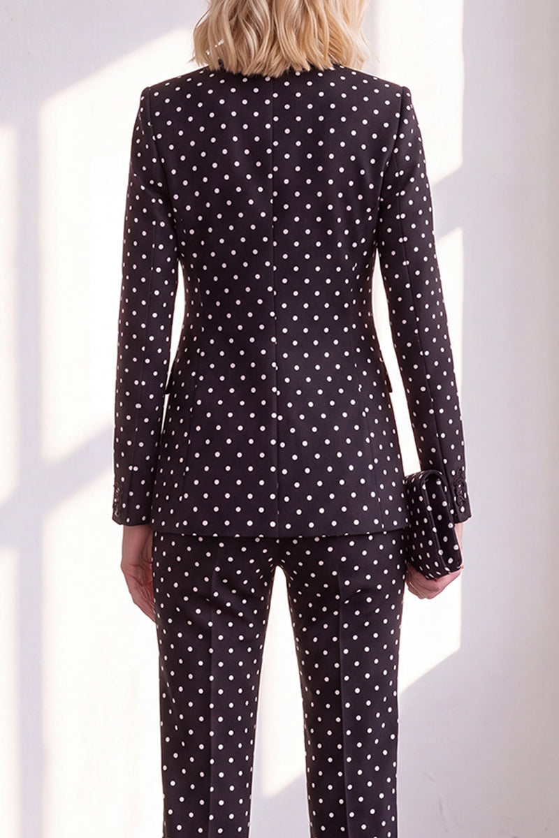Load image into Gallery viewer, Black Polka Dots Peak Lapel 2 Piece Slim Fit Prom Suits with Bow