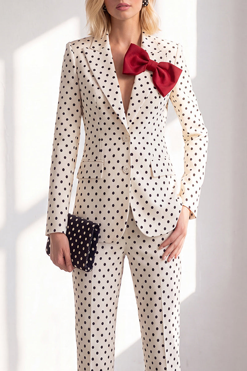 Load image into Gallery viewer, Black Polka Dots Peak Lapel 2 Piece Slim Fit Prom Suits with Bow