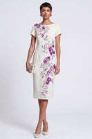 Load image into Gallery viewer, Sparkly White Boat Neck Floral Bodycon Midi Work Dress with Sleeves