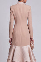 Load image into Gallery viewer, Khaki Peak Lapel Ruffled Double Breasted Tiered High-Low Blazer Dress