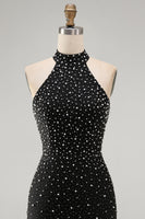 Load image into Gallery viewer, Sparkly Black Beaded Tight Halter Short Cocktail Dress
