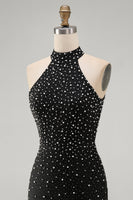Load image into Gallery viewer, Sparkly Black Beaded Tight Halter Short Cocktail Dress