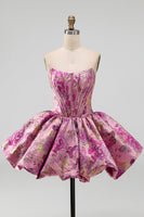 Load image into Gallery viewer, Corset Red Flower A Line Jacquard Strapless Short Bubble Cocktail Dress