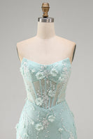 Load image into Gallery viewer, Sparkly Mint Tight Beaded Corset Short Cocktial Dress with 3D Flower