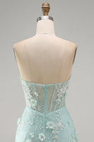 Load image into Gallery viewer, Sparkly Mint Tight Beaded Corset Short Cocktial Dress with 3D Flower