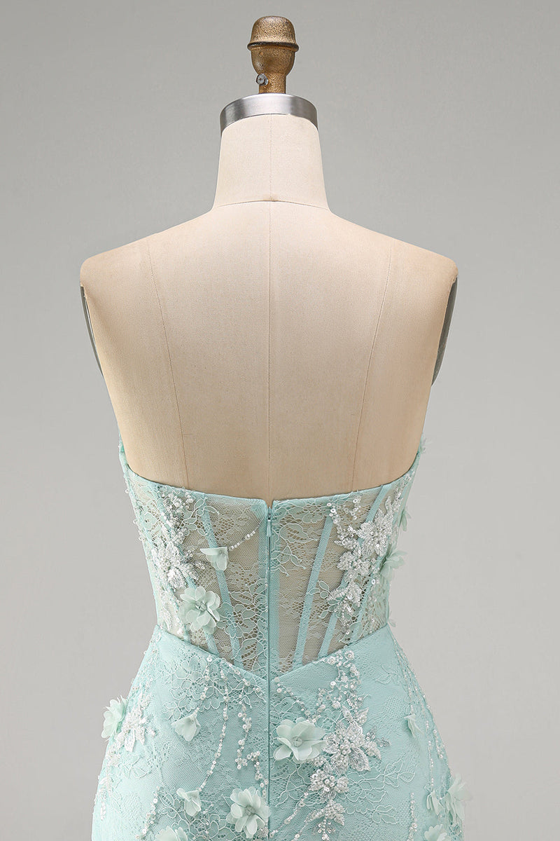 Load image into Gallery viewer, Sparkly Mint Tight Beaded Corset Short Cocktial Dress with 3D Flower