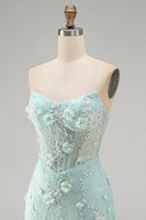 Load image into Gallery viewer, Sparkly Mint Tight Beaded Corset Short Cocktial Dress with 3D Flower