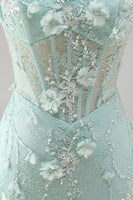 Load image into Gallery viewer, Sparkly Mint Tight Beaded Corset Short Cocktial Dress with 3D Flower