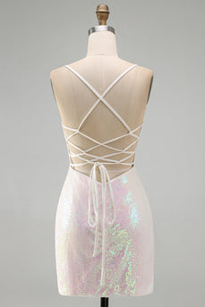 Sparkly Pink Sequins Tight  Floral Short Cocktial Dress