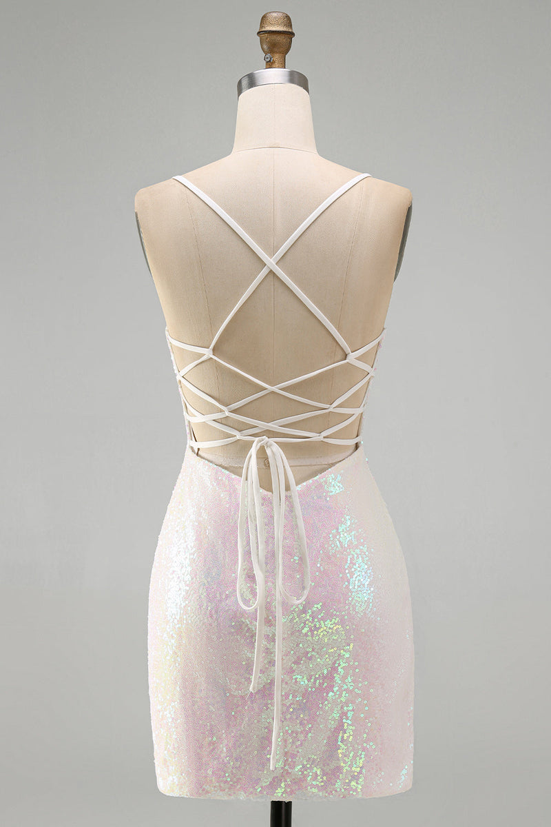 Load image into Gallery viewer, Sparkly Pink Sequins Tight  Floral Short Cocktial Dress