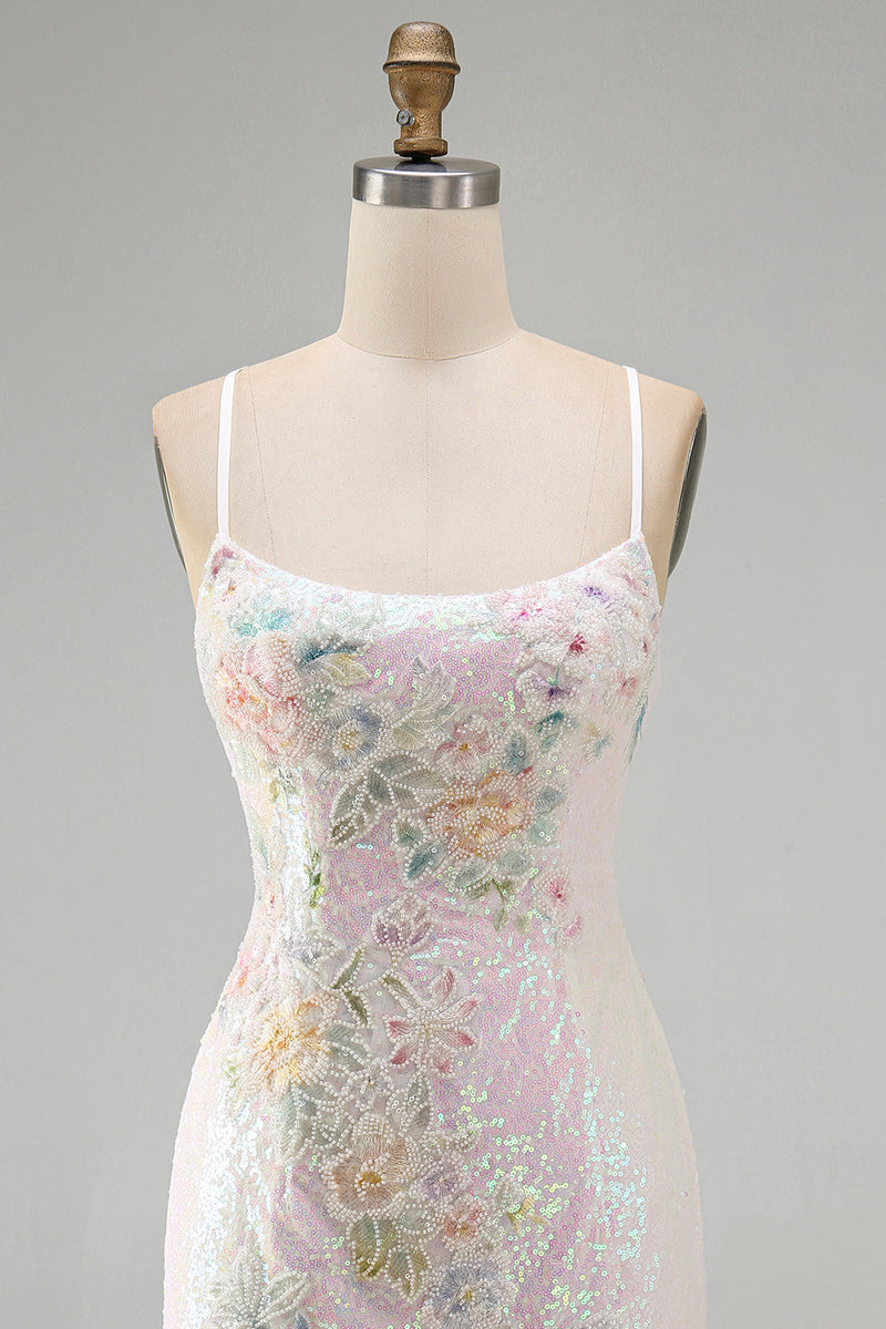 Load image into Gallery viewer, Sparkly Pink Sequins Tight  Floral Short Cocktial Dress