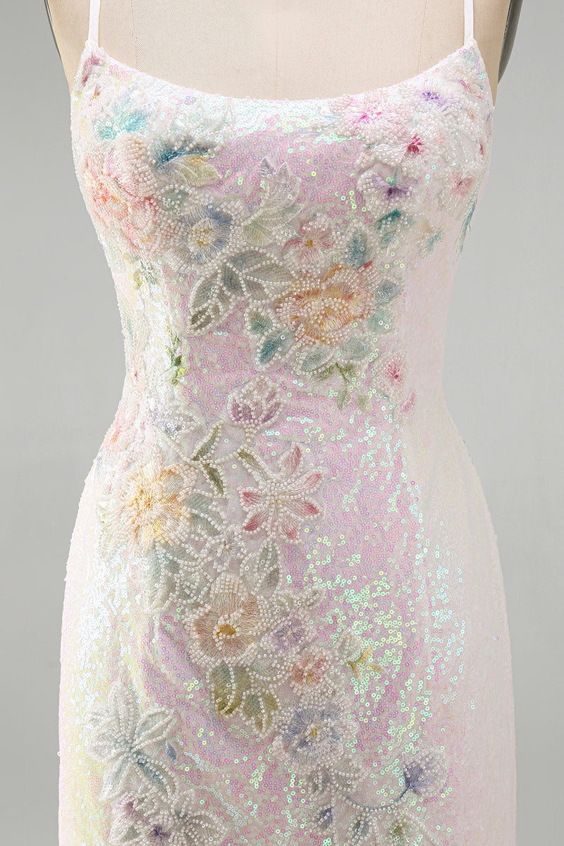 Load image into Gallery viewer, Sparkly Pink Sequins Tight  Floral Short Cocktial Dress