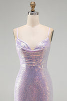 Load image into Gallery viewer, Lilac Sparkly Cowl Neck Sequin Tight Short Cocktial  Dress