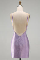 Load image into Gallery viewer, Sparkly Lilac Tight Beaded V-Neck Mini Cocktial Dress with Slit