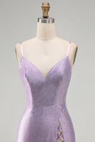 Load image into Gallery viewer, Sparkly Lilac Tight Beaded V-Neck Mini Cocktial Dress with Slit