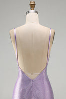 Load image into Gallery viewer, Sparkly Lilac Tight Beaded V-Neck Mini Cocktial Dress with Slit
