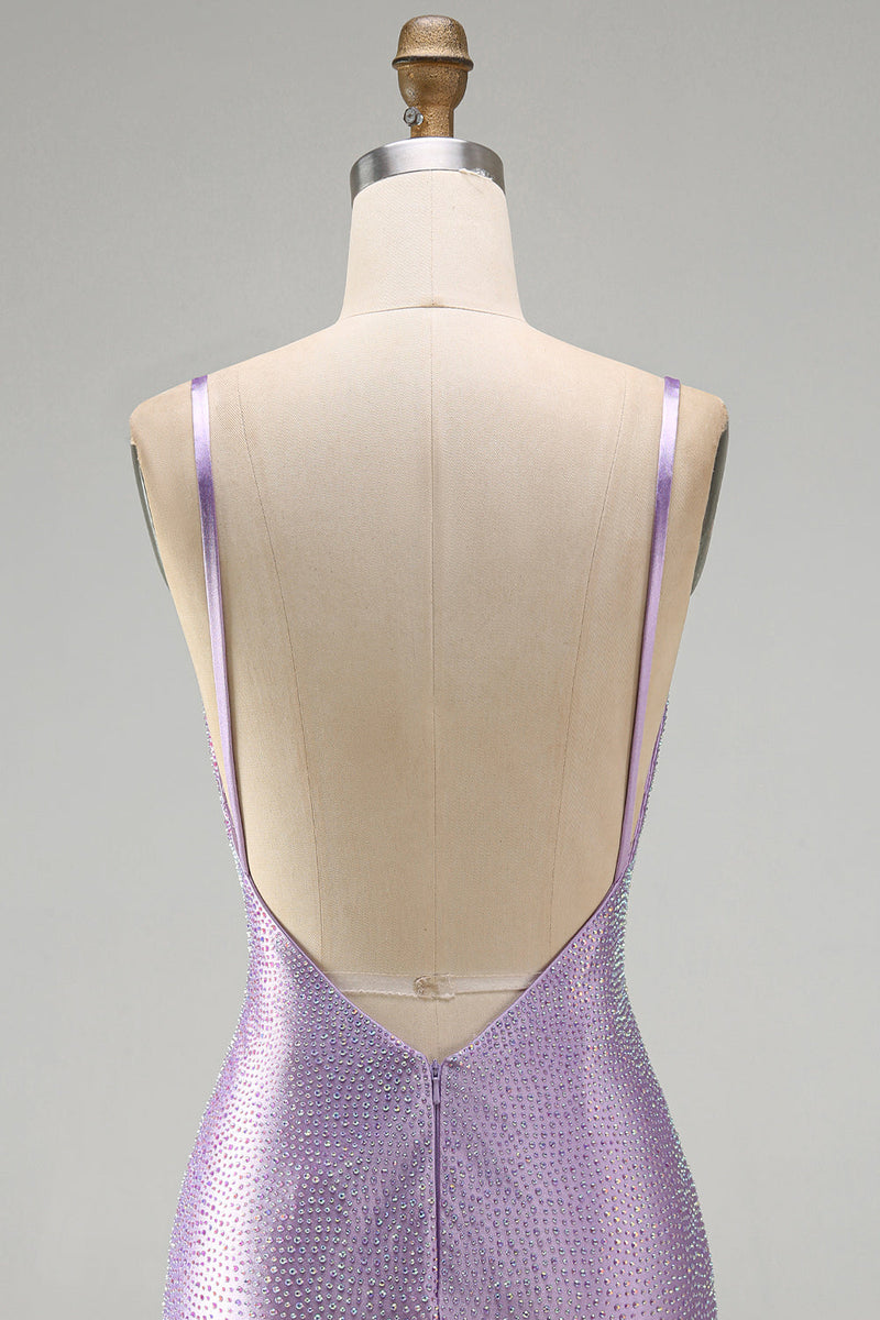 Load image into Gallery viewer, Sparkly Lilac Tight Beaded V-Neck Mini Cocktial Dress with Slit