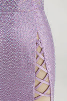Load image into Gallery viewer, Sparkly Lilac Tight Beaded V-Neck Mini Cocktial Dress with Slit