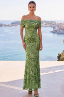 Load image into Gallery viewer, Sparkly Golden Ruched Sequin Floral Mermaid Long Wedding Guest Dress