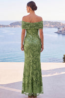 Load image into Gallery viewer, Sparkly Golden Ruched Sequin Floral Mermaid Long Wedding Guest Dress