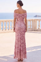 Load image into Gallery viewer, Sparkly Golden Ruched Sequin Floral Mermaid Long Wedding Guest Dress